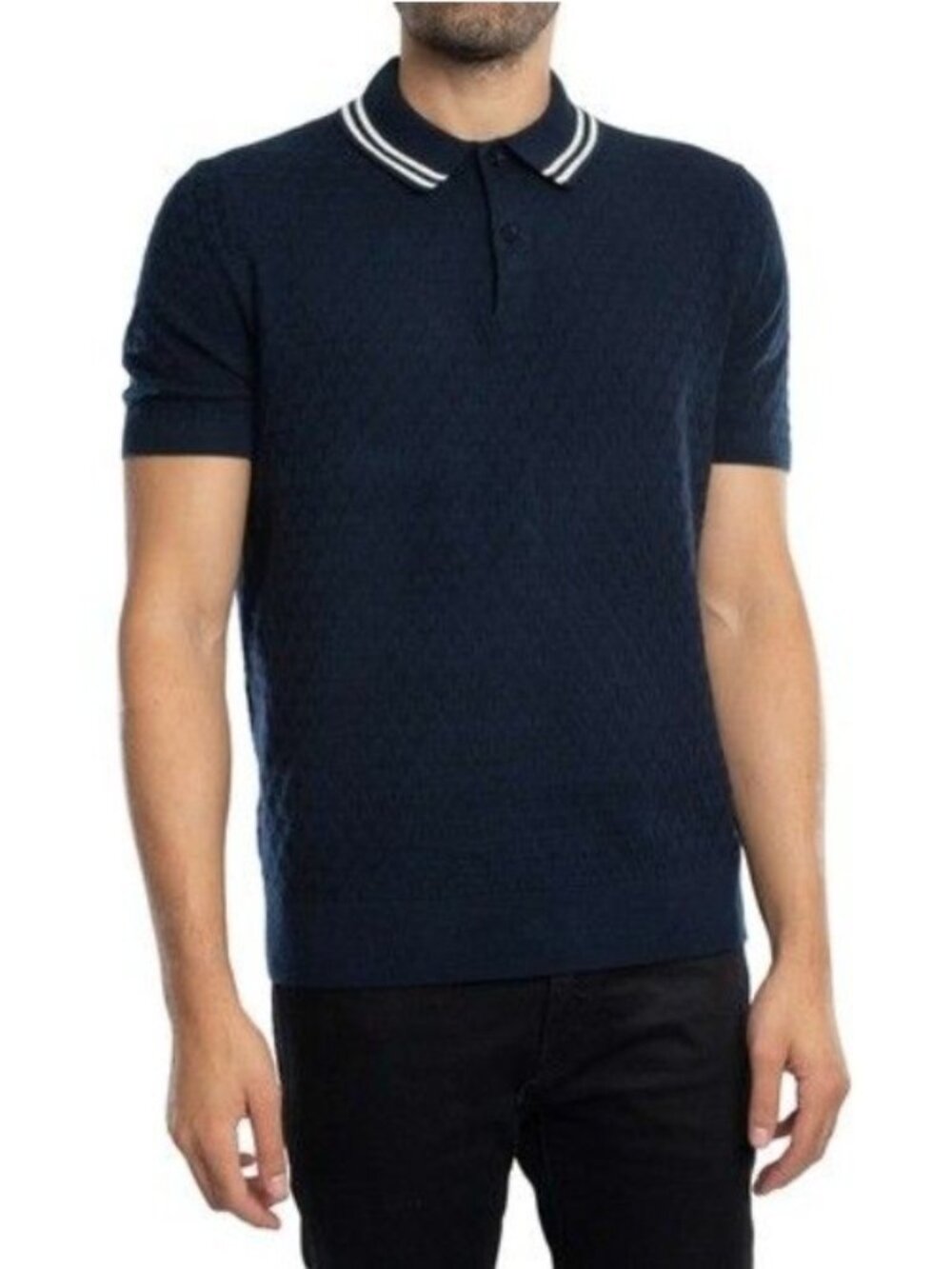 NWT Ted Baker Men's M Navy Polo Shirt Collar 100% Cotton Pattern